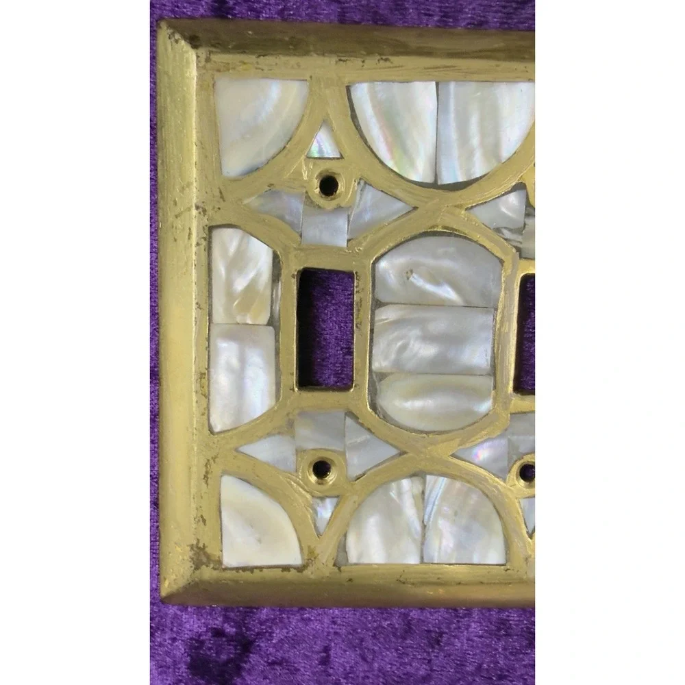 Mother Of Pearl Light Switch Cover Plate Abalone Shell Boho Brass Vtg Art Deco